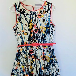 White Dress w/ Blue Paint Splash and Flower Design